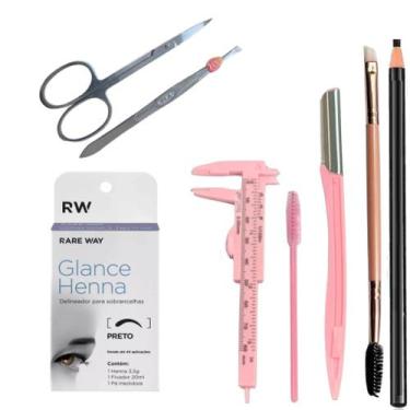 Imagem de Kit Henna Glance Sobrancelha Pincel Navalha Tesoura Lápis Pinça Profis