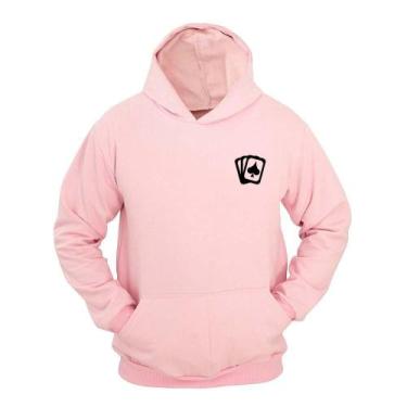 Imagem de Moletom Masculino Canguru Ragor Estampa Cartas Baralho Capuz, Rosa, M