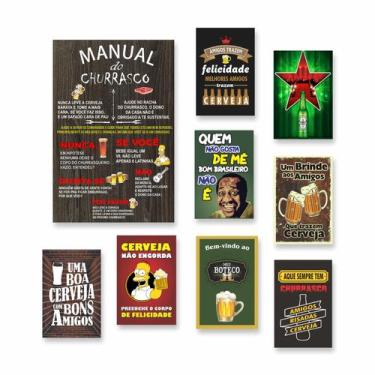 Imagem de Kit 9 Placas Decorativas Bebidas Cantinho Churrasco - Vintage