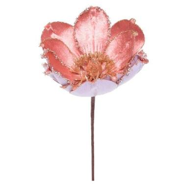 Imagem de Galho Pick Flor Magnolia Rosa - Cabo Curto - 1 unidade - Cromus - Rizz