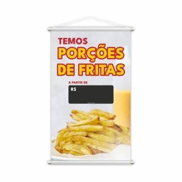 Imagem de Banner Temos Porções de Fritas Comida Lanches Lona 80x50cm - PlimShop