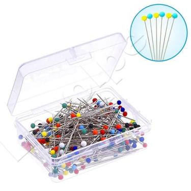 Imagem de 100 Alfinetes Cabeça Vidro Inox Fino Patchwork Alinhavar. - Levolpe