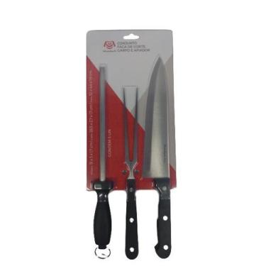 Imagem de Kit churrasco/kit faca garfo e chaira/3pçs mundiart