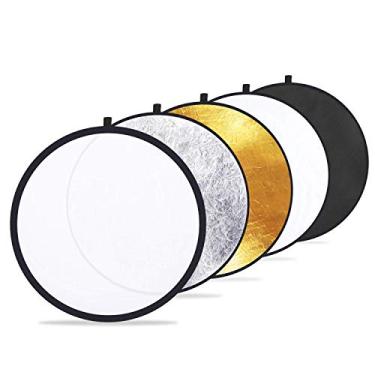 Imagem de Etekcity Fotografia refletora de luz 5 em 1 de 43 polegadas (110 cm) para fotografia multidisco, refletor dobrável com bolsa - translúcido, prata, dourado, branco e preto