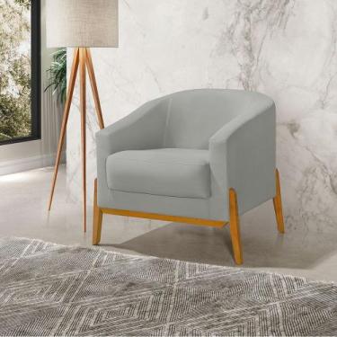 Imagem de Poltrona Living Base em Madeira Maciça Flórida Veludo Cinza Claro - VI