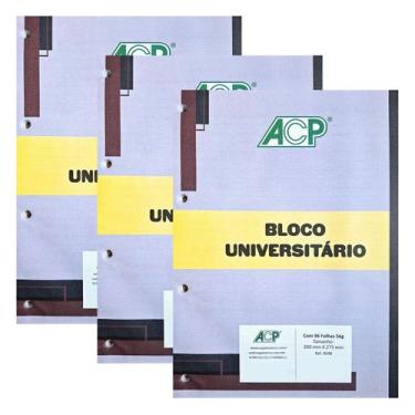 Imagem de Kit 03 Bloco Refil Fichário ACP Universitário 96fls 56g/m² Pauta Básic