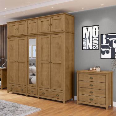 Imagem de Conjunto Quarto: Guarda-Roupa 10 Portas, Cômoda 4 Gavetas Topázio Freijó Madeira Pinus - Finestra