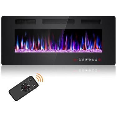 Imagem de Lareira Elétrica Joy Pebble de 107 cm, Embutida ou de Parede, com Aquecedor 750/1500W, LED Touch, Controle Remoto, Timer, Chamas Ajustáveis em Cor 