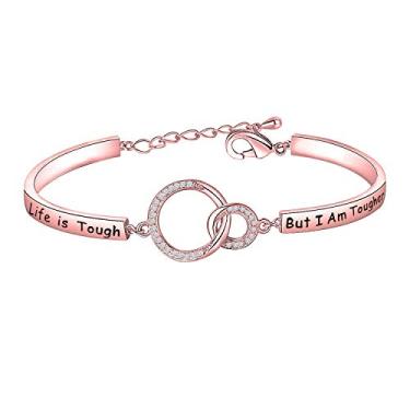 Imagem de MAOFAED Presente de sobrevivente de câncer presente de combate contra o câncer Life is Tough But I am Tougher conscientização sobre o câncer presente inspirador de conscientização sobre o câncer pulseira para ela 8.5 inches
