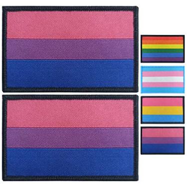 Imagem de JBCD Pacote com 2 remendos de bandeira bissexual com bandeiras LGBT orgulho gay emblema tático orgulho orgulho bandeira emblema emblema para roupas chapéu patch equipe militar