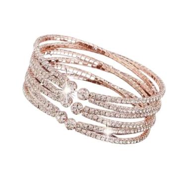 Imagem de twinkle eye Pulseira feminina com strass de cristal em camadas brilhantes banhada a ouro ajustável para o braço, presente para casamento, formal, baile, coquetel, festa