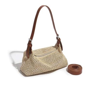 Imagem de Bolsa casual de praia, bolsa de praia de palha, bolsa de ombro fashion de verão, bolsas transversais para mulheres bolsas de férias (marrom)