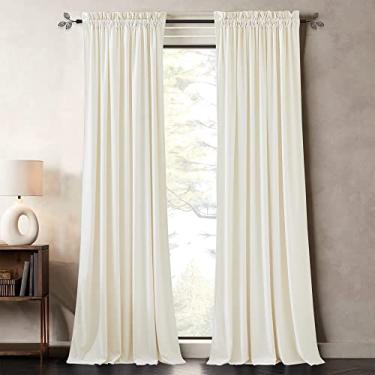 Imagem de PONY DANCE Cortinas de veludo branco 213 cm – Cortinas e cortinas à prova de som para sala de estar, cortinas de janela com bolso de haste extra largas para quarto, conjunto de 2 painéis, lã branca