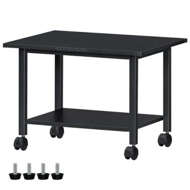 Imagem de Lerliuo Suporte para impressora sob a mesa, mesa de impressora móvel industrial de 2 camadas com prateleira de armazenamento e estrutura de aço, suporte de carrinho de impressora com rodas bloqueáveis