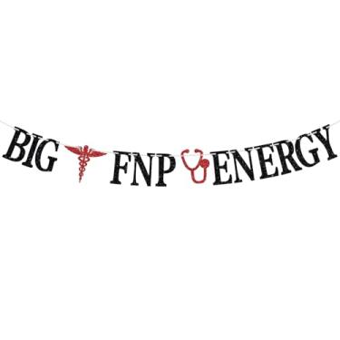 Imagem de Big FNP Energy Banner, Congrats Family Nurse Practitioner Grad, In My Nurse Era, 2025 Nursing School College Graduation Party Decoration Supplies, Glitter preto e vermelho