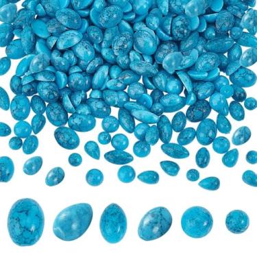 Imagem de PH PandaHall 300 peças cabochão de pedra turquesa 6 estilos semi-redondos cabochão sintético azulejos ovais flatback pedras textura gota contas de pedra para brincos, colar, pulseira, joias,