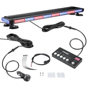 Imagem de AT-HAIHAN Barra de luz estroboscópica de emergência magnética forte 108 LED vermelho azul para veículos policiais POV, luzes piscantes de segurança de dois lados com controle