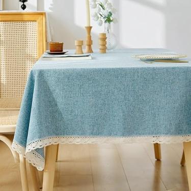 Imagem de Toalha de mesa elegante de linho de algodão, à prova d'água, à prova de óleo, perfeita para jantares de cozinha, piqueniques ao ar livre e decoração de festas(Blue,140 * 140cm/55 * 55in)