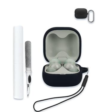 Imagem de Capa para fones de ouvido Sony LinkBuds Fit True Wireless com cancelamento de ruído, capa protetora de silicone macio, portátil, resistente a arranhões, com kit de limpeza, mosquetão e cordão, preta