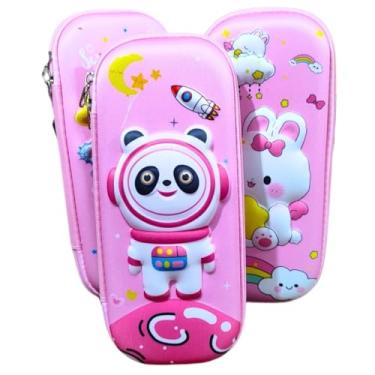 Imagem de Estojo Infantil Escolar 3D Volta As Aulas Escola Menina Rosa Panda Astronauta Coelho 36 Lápis Canetinha Giz Tesoura Cola Kit Escolar (Rosa Astronauta)