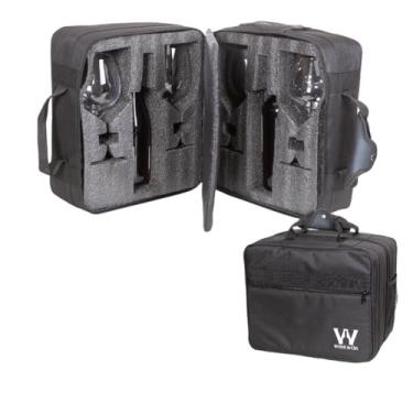 Imagem de Mala para Vinho de Mão Pequena Para Transporte de Garrafas Vinho e Taças Com Espuma Protetora Anti Shock Wine & Companhia (2 Garrafas e 4 Taças, Preto)