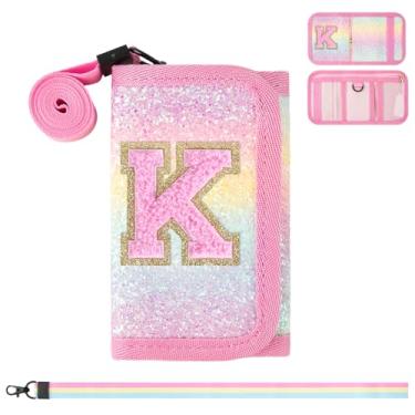 Imagem de Carteiras para meninas de 2, 3, 4, 5, 6, 7, 8, 9 e 10 anos de idade, bolsa com inicial personalizada para meninas adolescentes, linda carteira infantil com bolso para moedas, rosa, K