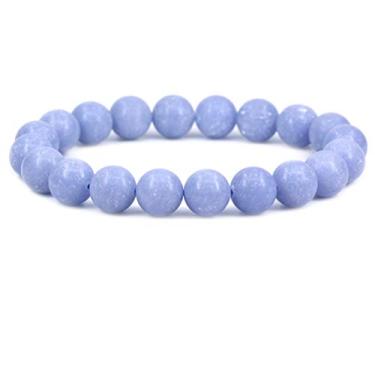 Imagem de Keleny Pulseira feminina elástica Fashion Crystal Man 10 mm contas redondas Rock Jasper 17 cm unissex 7 inch Azul