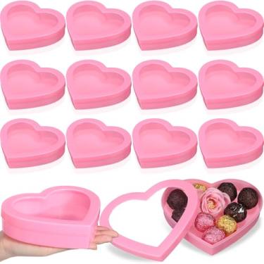 Imagem de CroBlissful 12 caixas em formato de coração de dia dos namorados com tampa transparente grandes caixas de presente de coração de plástico caixa de armazenamento de flores para presente embrulhar