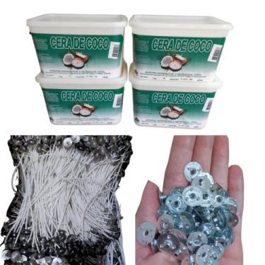Imagem de Kit 1kg Cera de Coco + 20un Pavio 100% Algodão B2040 Grosso 21cm + 20u
