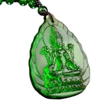 Imagem de DAXWEV Amuleto vitrificado de Deus de Cristal, Tara Manjushri Branco Pingente de Cristal Buda amuleto de Buda Colar de Pedras Preciosas (Tara Verde, Corrente 65 cm)