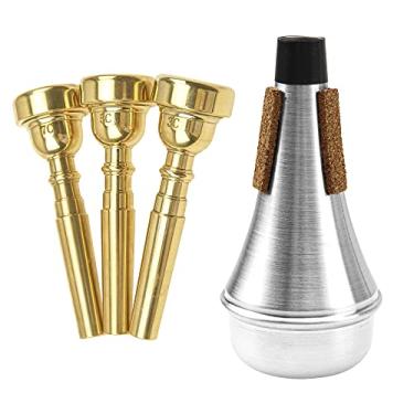 Imagem de Bocal de trompete Yootones 4 peças (3C 5C 7C) com silenciador trompete compatível com Yamaha Bach Conn King trompete substituição acessórios de instrumentos musicais (ouro)