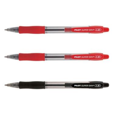 Imagem de Kit 03 Caneta Esferográfica PILOT Super Grip 1.6 mm Ponta Grossa, Verm