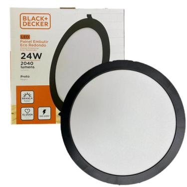 Imagem de Kit 6 Plafon Redondo Embutir Preto 24w Branco Frio 6500k - Black+Decke