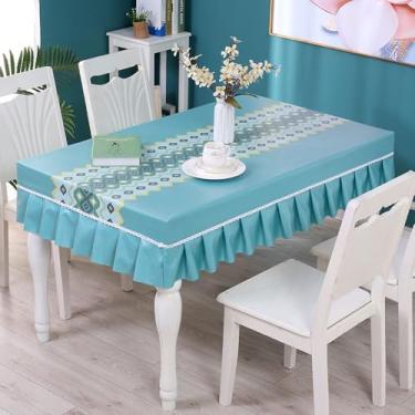 Imagem de JONKMY Toalha de mesa para mesa moderna e simples, protetor de mesa, retangular, toalha de mesa com saia para decoração de eventos de jantar em ambientes internos e externos, lavável-azul||70 x 120 cm