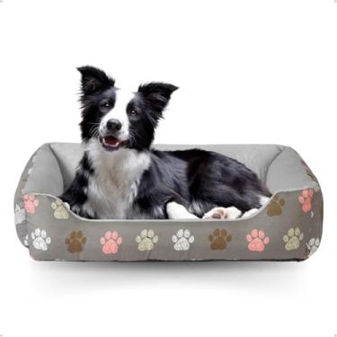 Imagem de Cama P/Cachorro Gato Caminha Pet 70x50 100% Lavável+ Osso Pelúcia (Cinza Patas)