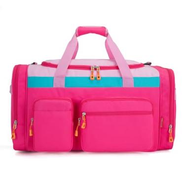 Imagem de HawLander Bolsa infantil grande para viagens, durante a noite ou fim de semana, 50,8 cm, Rosa rosa, Bolsa de viagem