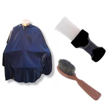 Imagem de Kit Barbeiro Capa De Corte Espanador Escovinha Fade - Leste Capas, Azu