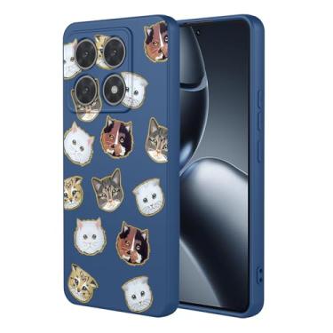 Imagem de HTXWXJC Capa de telefone para Xiaomi 14T Pro, capa à prova de choque flexível bumper TPU capa macia padrão gato capa para celular Xiaomi 14T Pro Blue Cat