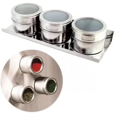 Imagem de Porta Temperos de Inox 3 Potes C/Imã - Napoles