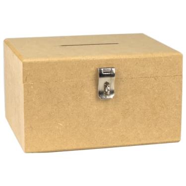 Imagem de Cofrinho de Madeira Em Mdf Cofre Com Furo Para Notas Moedas e Fecho Para Cadeado (RETANGULAR)
