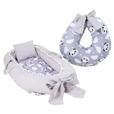 Imagem de Kit 3 Peças Ninho Redutor para Bebê + Almofada Amamentação + Trocador Anatômico (Panda Rosa)