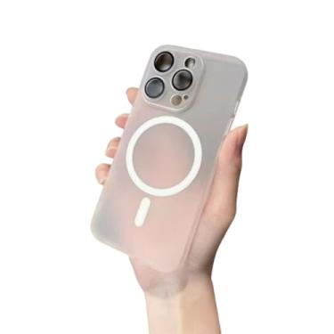 Imagem de Capa Magneric elegante compatível com iPhone 13 Pro capa protetora de silicone durável com carregamento sem fio para iPhone 16promax 14pro 15 capas fáceis de instalar (para iPhone 11, branco)