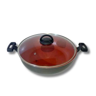 Imagem de Panela, Paellera, Frigideira Paella Wok 30 cm Antiaderente Preta + Esp