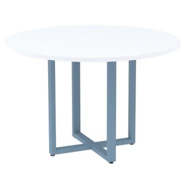 Imagem de Mesa De Reunião Redonda P25 Pandin 110 Cm (largura) Tampo Mdp Branco Pé Aço Tubular Azul Dali