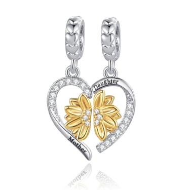 Imagem de NanMuc Girassol coração melhor amigo mãe filha filho irmã pingente pingente contas compatível com pulseiras Pandora, Small, Cobre, Sem Pedra Preciosa