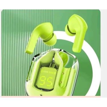 Imagem de Fones de Ouvido Bluetooth sem Fio, Display LED, Cor Verde Neon, Estojo de Carregamento