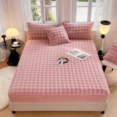 Imagem de Capa protetora de colchão à prova de poeira e flanela fofa de veludo, lençol com elástico, macio, quente, para quarto de cama com bolso profundo - rosa - 1|solteiro: 89 x 200 cm (1 peça)