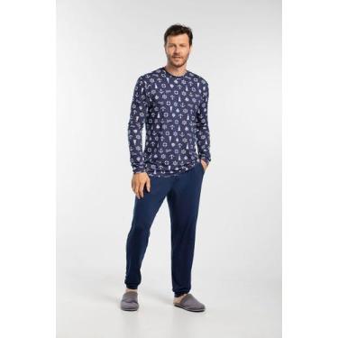 Imagem de Conjunto Pijama Masculino Em Malha Longo Estampado  - Cor De Cacau, G,