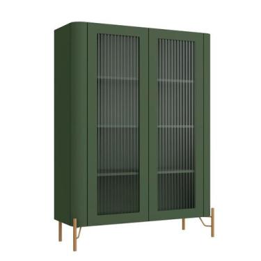 Imagem de Cristaleira MDF Vidro Canelado L98,5 X A134cm Musgo/Dourado - Incolar