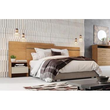 Imagem de Cabeceira para Cama Box Casal com 2 Mesas de Cabeceira - Volga-Cumaru/
